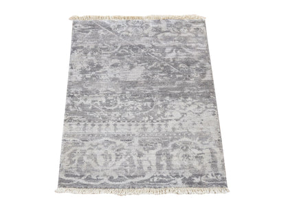 Modern / Contemporary hand-knotted silk rug in Gray, 2' x 3' — SKU O080558