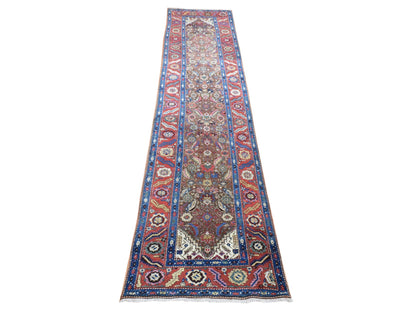 Brown 3'0" x 13'6" Antique Hand knotted Wool Rug - Sku: O080592