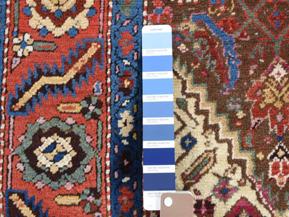 Brown 3'0" x 13'6" Antique Hand knotted Wool Rug - Sku: O080592
