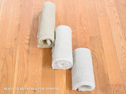 Ivory 1'0" x 2'1" Modern and Contemporary Hand knotted Wool Rug - Sku: O080596