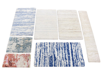 Modern / Contemporary hand-knotted wool/silk rug in Ivory, 2' x 2'1" — SKU O080597