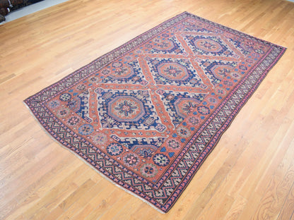 Soumak Tribal & Geometric hand-knotted wool rug in Red & Midnight Blue, 7' x 11' — SKU O080599 (view 3)