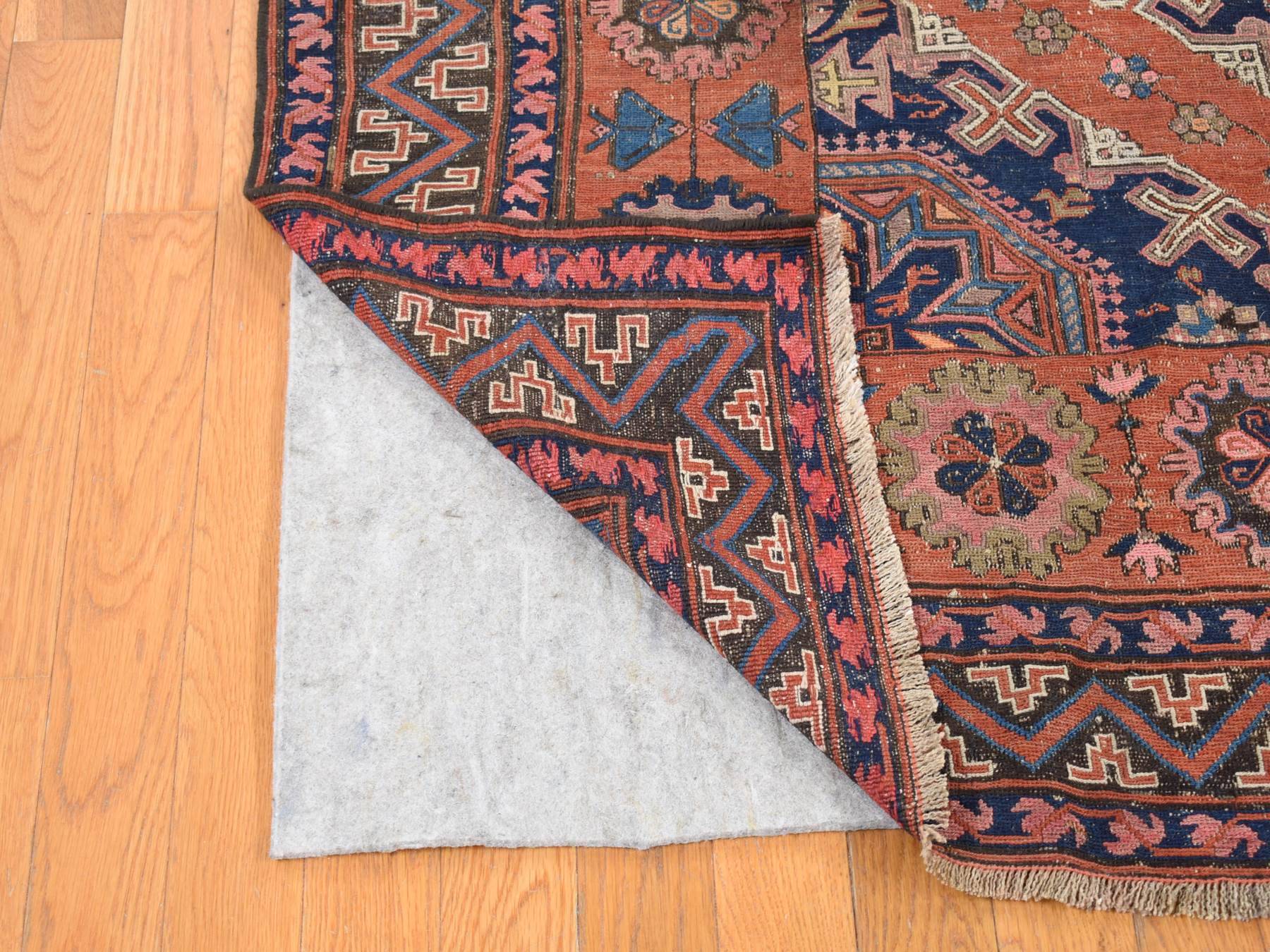 Soumak Tribal & Geometric hand-knotted wool rug in Red & Midnight Blue, 7' x 11' — SKU O080599 (view 4)