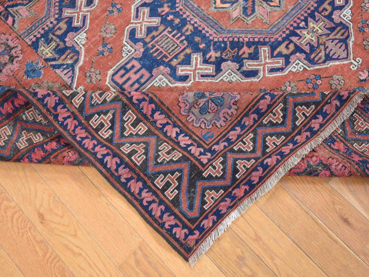 Soumak Tribal & Geometric hand-knotted wool rug in Red & Midnight Blue, 7' x 11' — SKU O080599 (view 6)