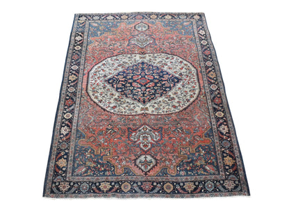 Sarouk Persian hand-knotted wool rug in Red & Midnight Blue, 4'1" x 6'4" — SKU O080602