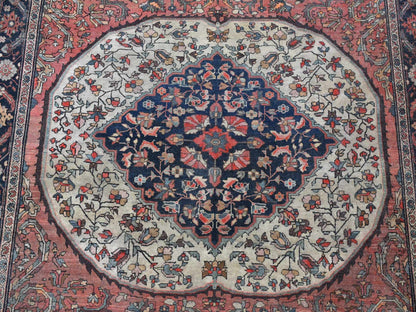 Sarouk Persian hand-knotted wool rug in Red & Midnight Blue, 4'1" x 6'4" — SKU O080602 (view 5)