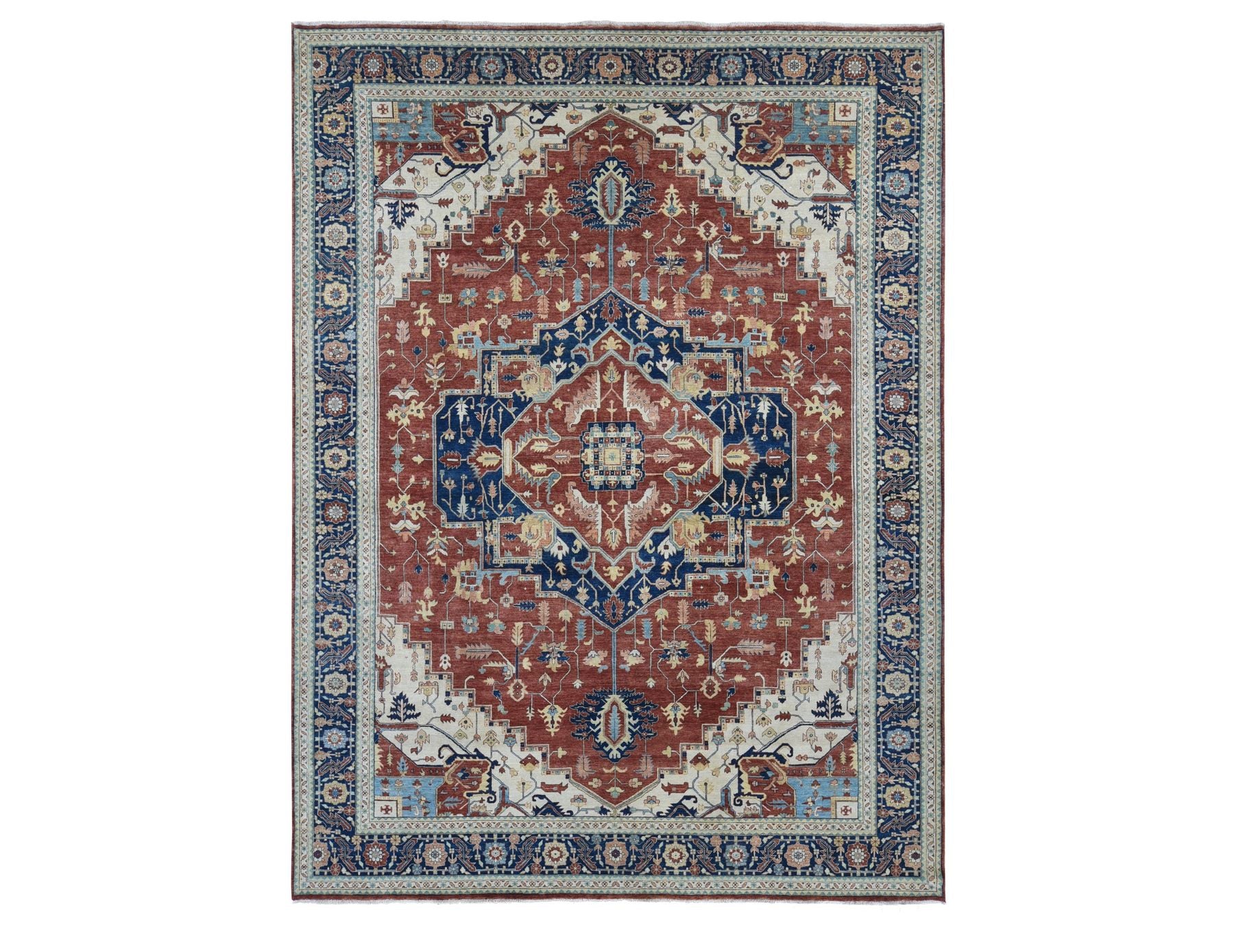 Heriz Heriz hand-knotted wool rug in Red & Midnight Blue, 10'1" x 13'9" — SKU O080634