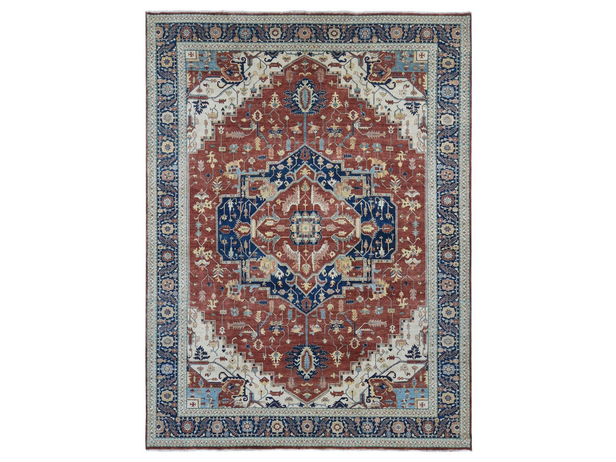 Heriz Heriz hand-knotted wool rug in Red & Midnight Blue, 10'1" x 13'9" — SKU O080634