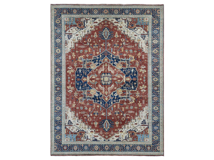 Heriz Heriz hand-knotted wool rug in Red & Midnight Blue, 10'1" x 13'9" — SKU O080634