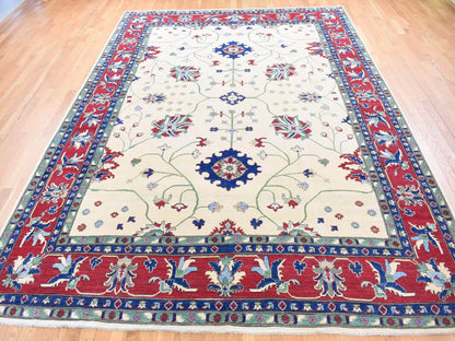 Ivory 9'10" x 14'0" Kazak Hand knotted Wool Rug - Sku: O080636