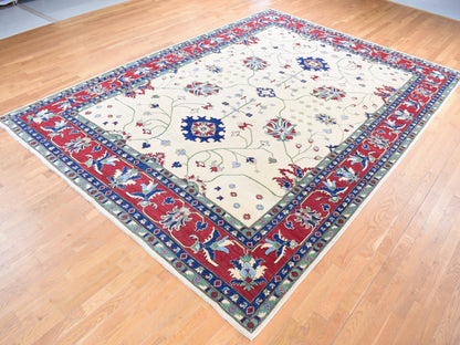 Ivory 9'10" x 14'0" Kazak Hand knotted Wool Rug - Sku: O080636