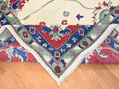 Ivory 9'10" x 14'0" Kazak Hand knotted Wool Rug - Sku: O080636
