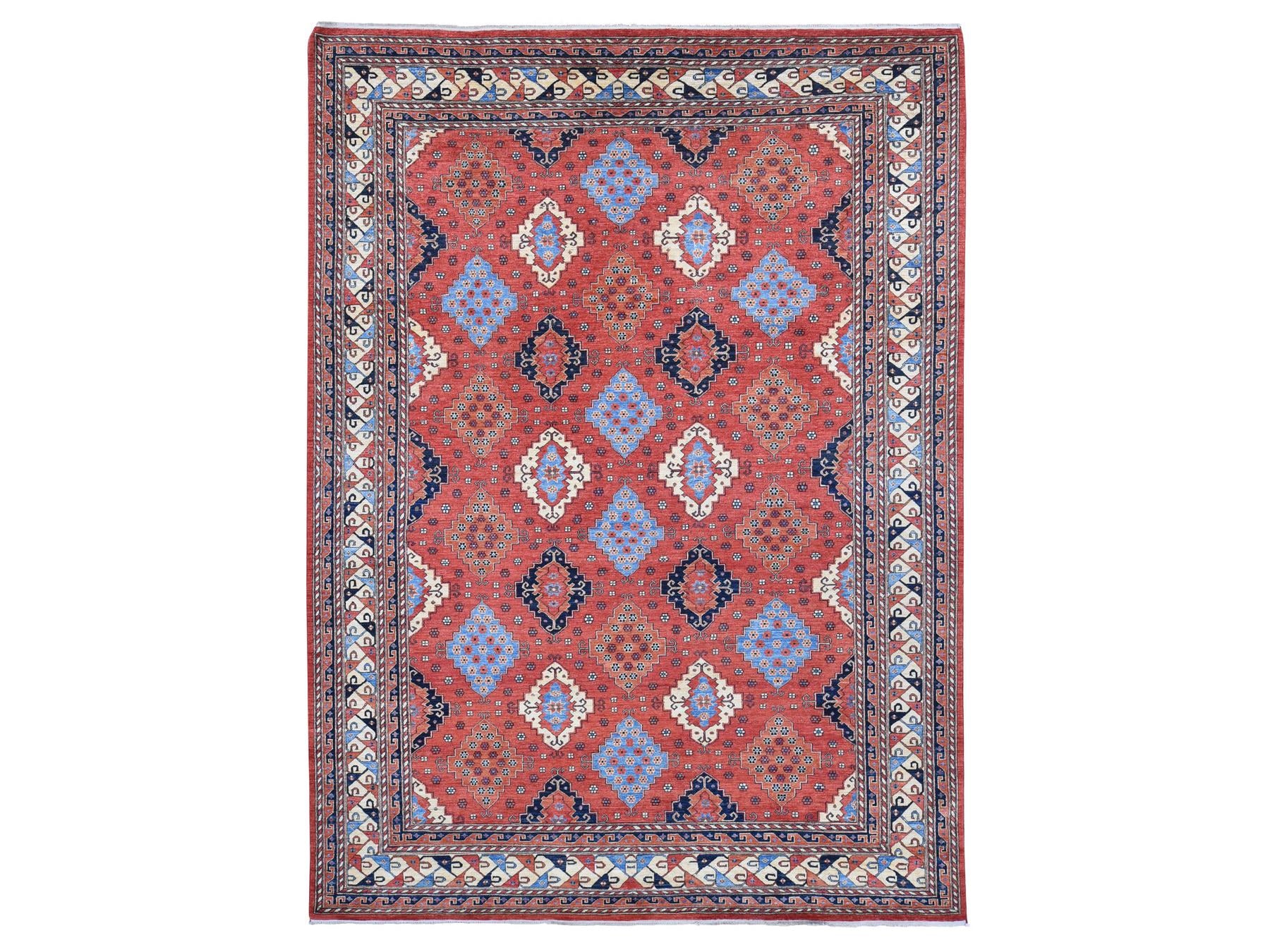 Ersari Tribal & Geometric hand-knotted wool rug in Red & Ivory, 10' x 14' — SKU O080642
