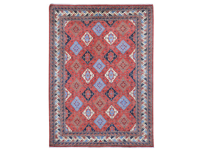 Ersari Tribal & Geometric hand-knotted wool rug in Red & Ivory, 10' x 14' — SKU O080642