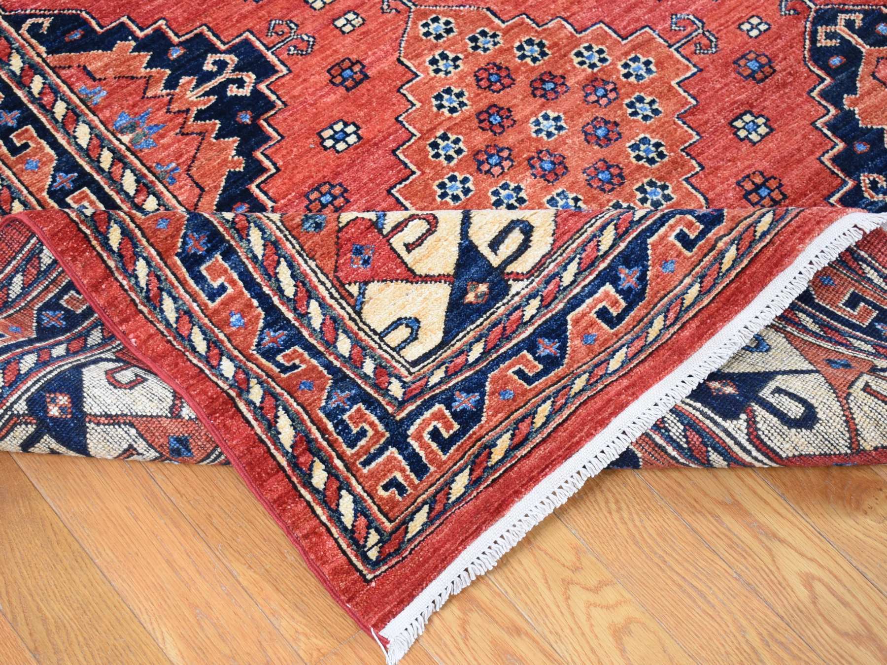 Ersari Tribal & Geometric hand-knotted wool rug in Red & Ivory, 10' x 14' — SKU O080642 (view 5)