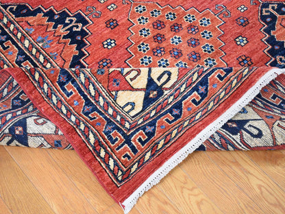 Ersari Tribal & Geometric hand-knotted wool rug in Red & Ivory, 10' x 14' — SKU O080642 (view 5)