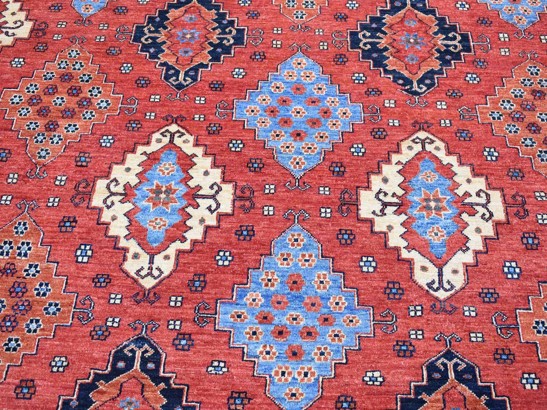 Ersari Tribal & Geometric hand-knotted wool rug in Red & Ivory, 10' x 14' — SKU O080642 (view 8)