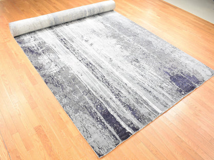 Black 8'1" x 23'10" Modern and Contemporary Hand knotted Wool/Silk Rug - Sku: O080643