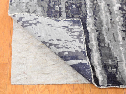 Black 8'1" x 23'10" Modern and Contemporary Hand knotted Wool/Silk Rug - Sku: O080643