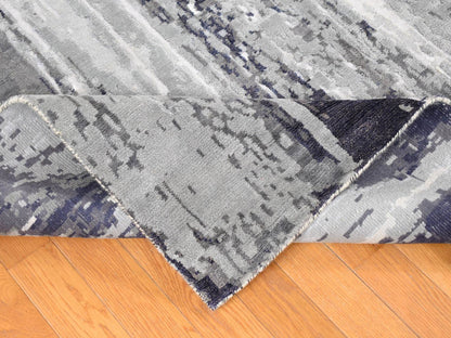 Black 8'1" x 23'10" Modern and Contemporary Hand knotted Wool/Silk Rug - Sku: O080643