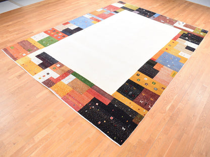 Ivory 9'8" x 13'5" Modern and Contemporary Hand knotted Wool Rug - Sku: O080646
