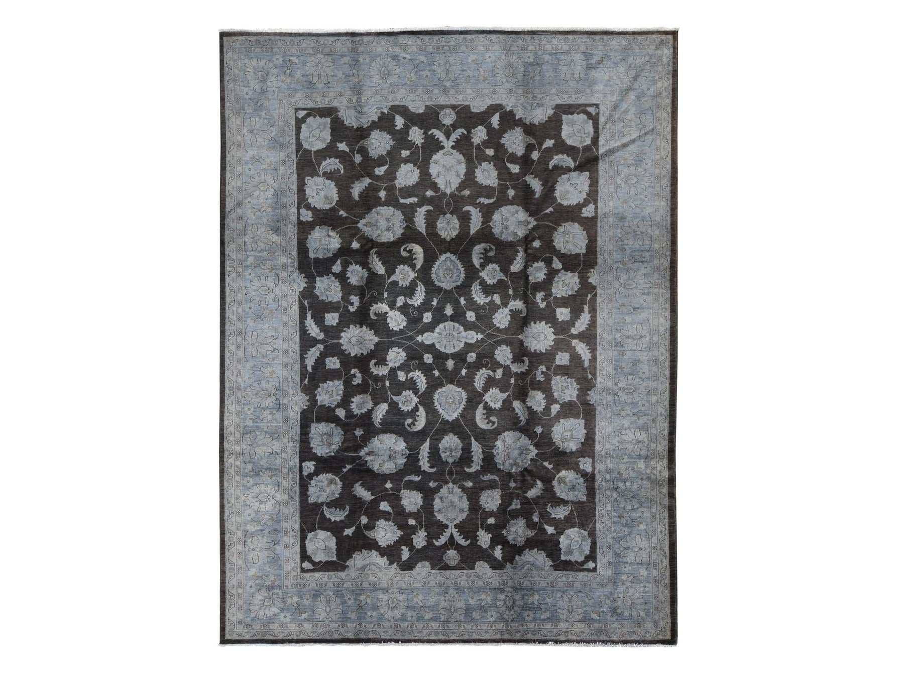 Peshawar Vintage hand-knotted wool rug in Overdyed & Silver Blue, 9' x 12' — SKU O080660