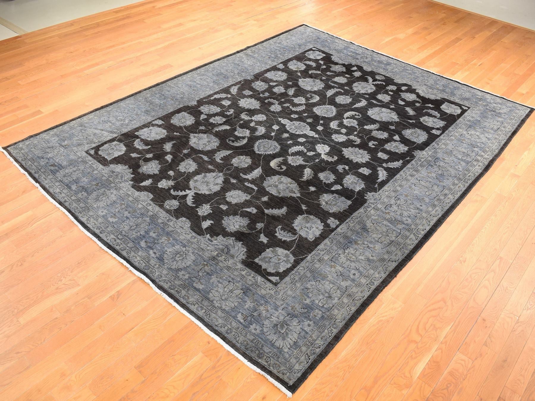 Peshawar Vintage hand-knotted wool rug in Overdyed & Silver Blue, 9' x 12' — SKU O080660 (view 3)
