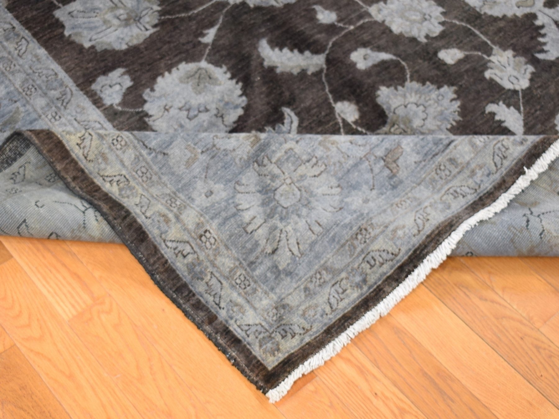 Peshawar Vintage hand-knotted wool rug in Overdyed & Silver Blue, 9' x 12' — SKU O080660 (view 6)