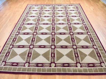 Ivory 10'0" x 13'9" Modern and Contemporary Hand knotted Wool Rug - Sku: O080672