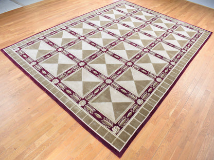 Modern / Contemporary hand-knotted wool rug in Ivory & Taupe, 10' x 13'9" — SKU O080672 (view 3)