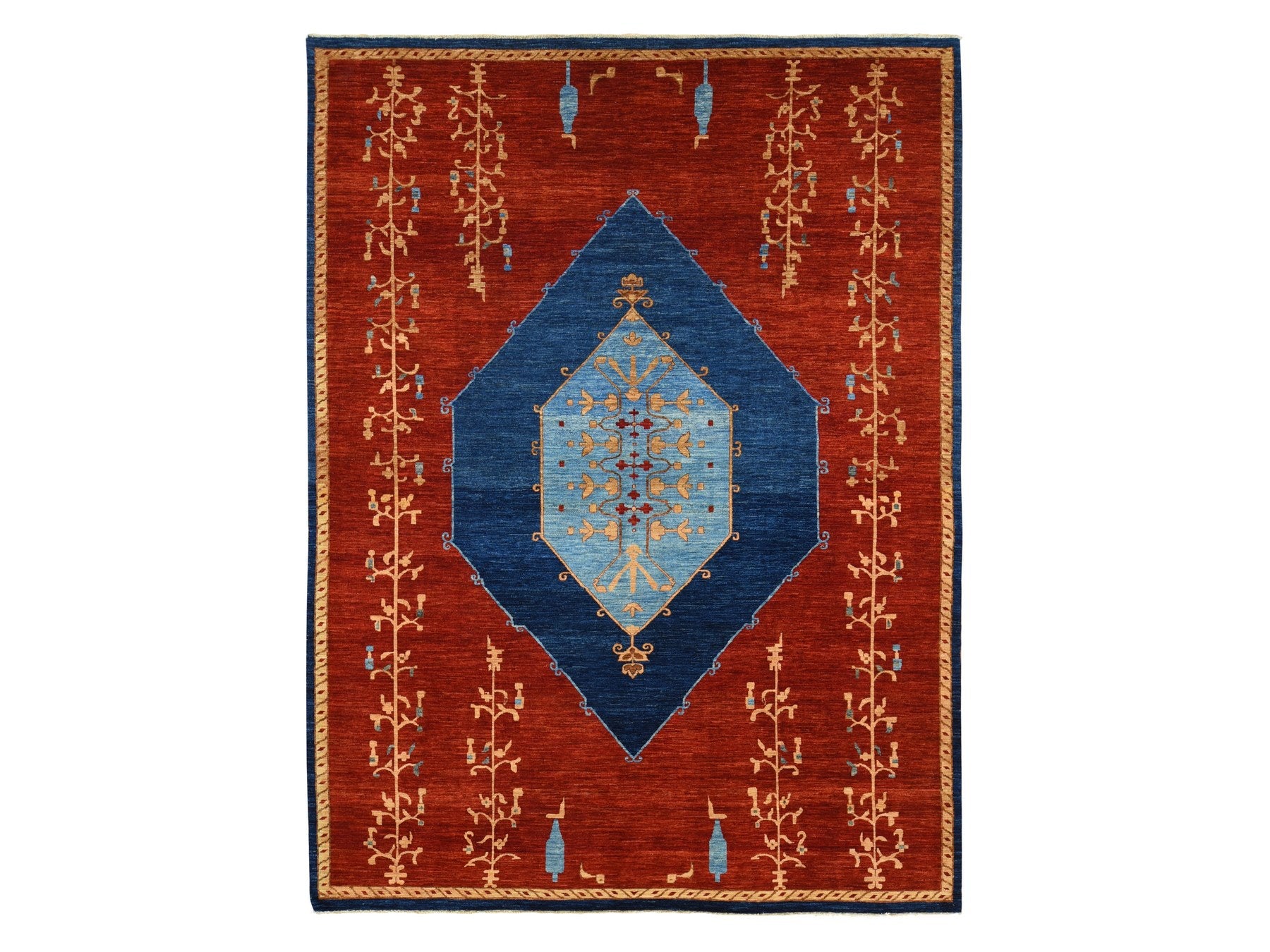 Fine Oriental hand-knotted wool rug in Red & Blue, 10'3" x 14' — SKU O080673