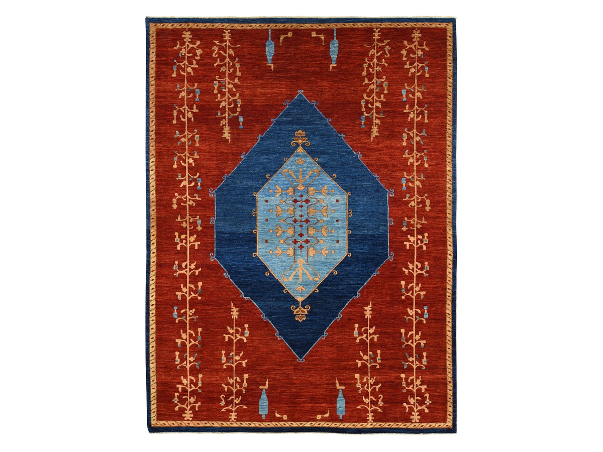 Fine Oriental hand-knotted wool rug in Red & Blue, 10'3" x 14' — SKU O080673