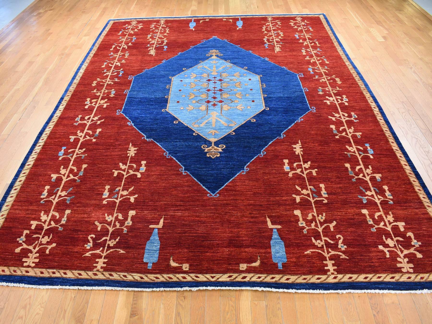 Fine Oriental hand-knotted wool rug in Red & Blue, 10'3" x 14' — SKU O080673 (view 2)