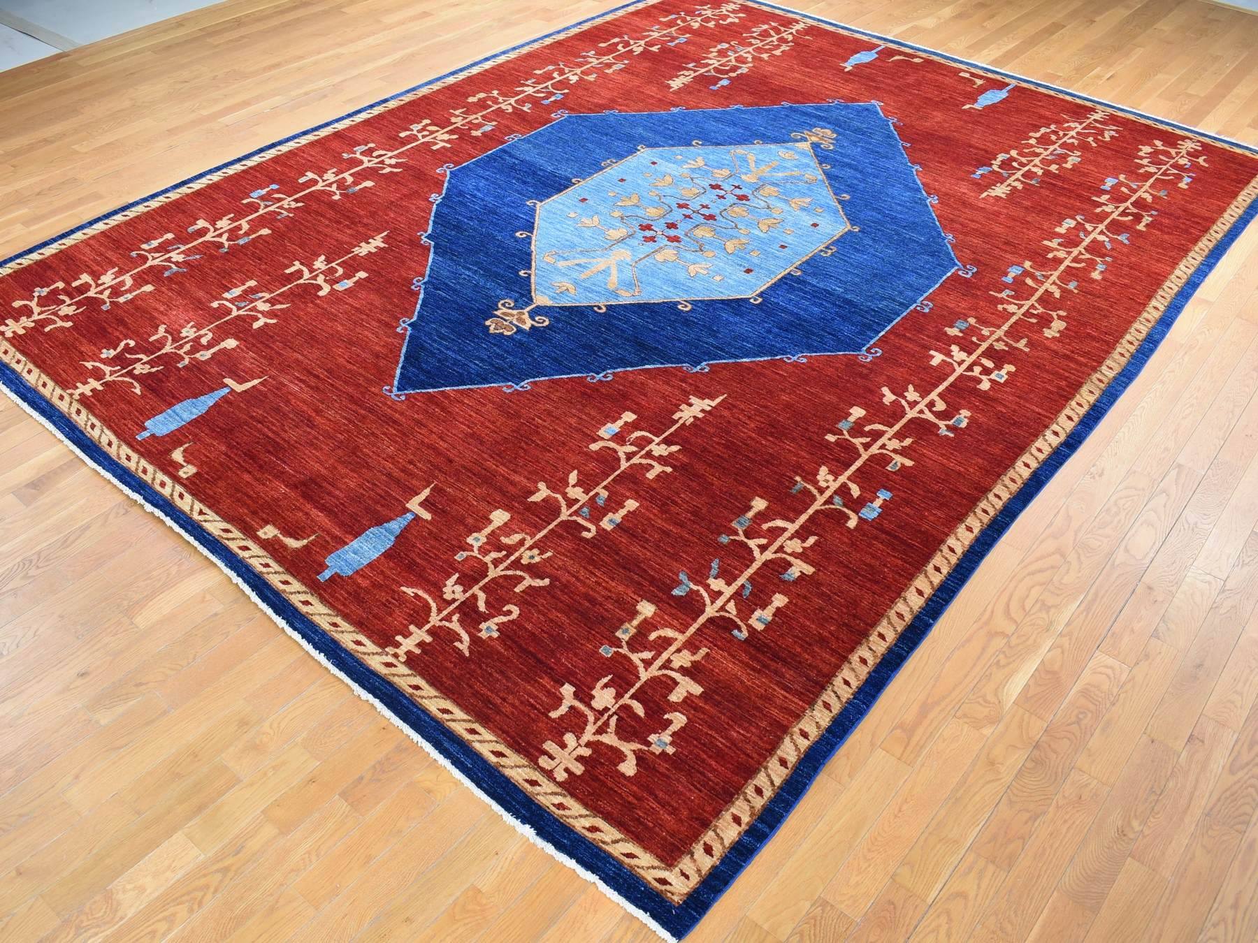 Fine Oriental hand-knotted wool rug in Red & Blue, 10'3" x 14' — SKU O080673 (view 3)