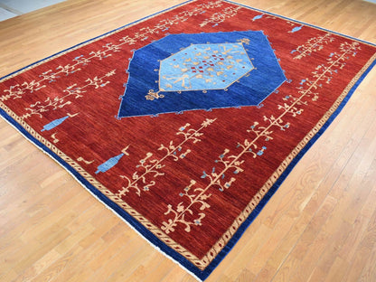 Fine Oriental hand-knotted wool rug in Red & Blue, 10'3" x 14' — SKU O080673 (view 3)