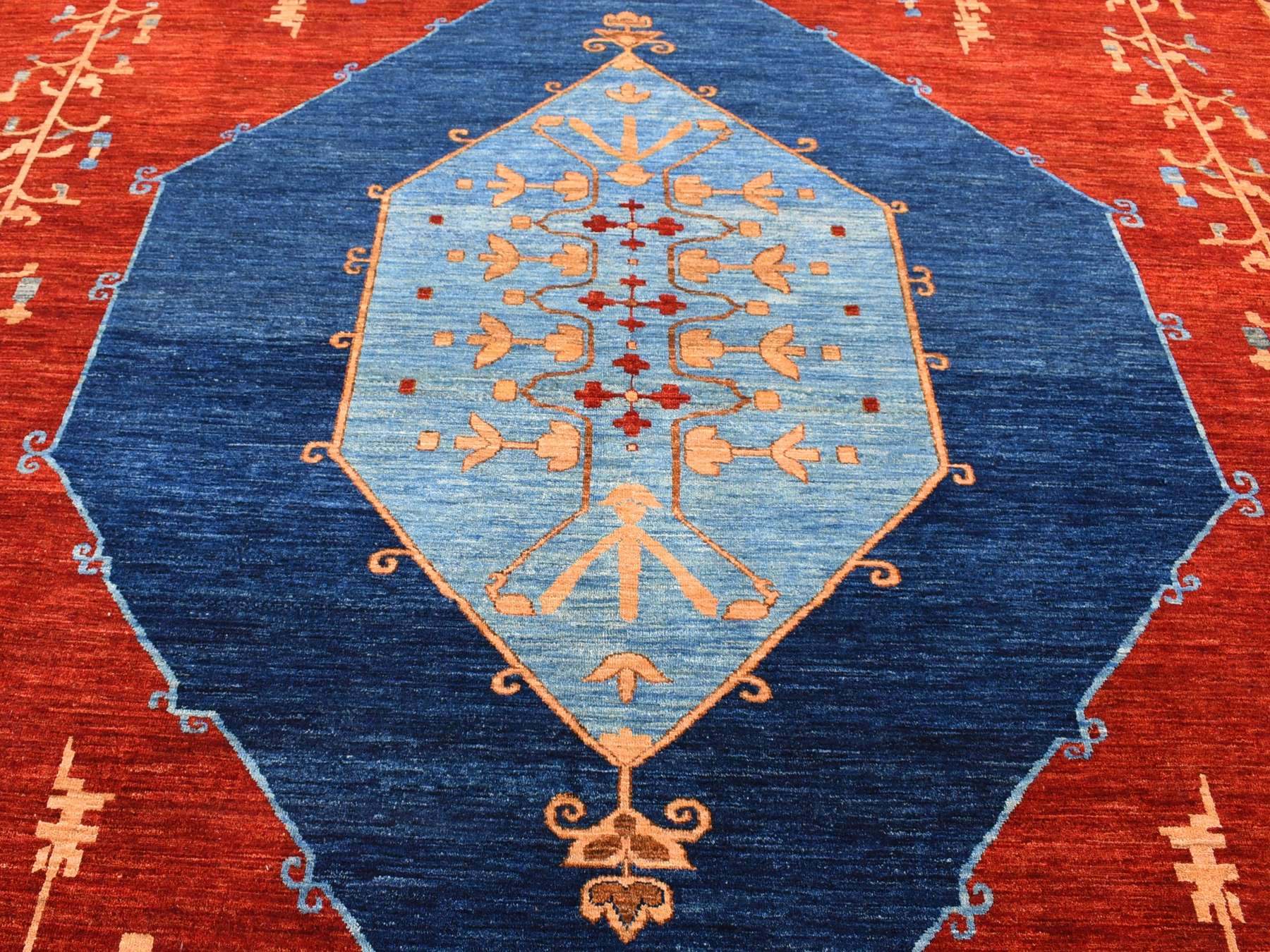 Fine Oriental hand-knotted wool rug in Red & Blue, 10'3" x 14' — SKU O080673 (view 8)