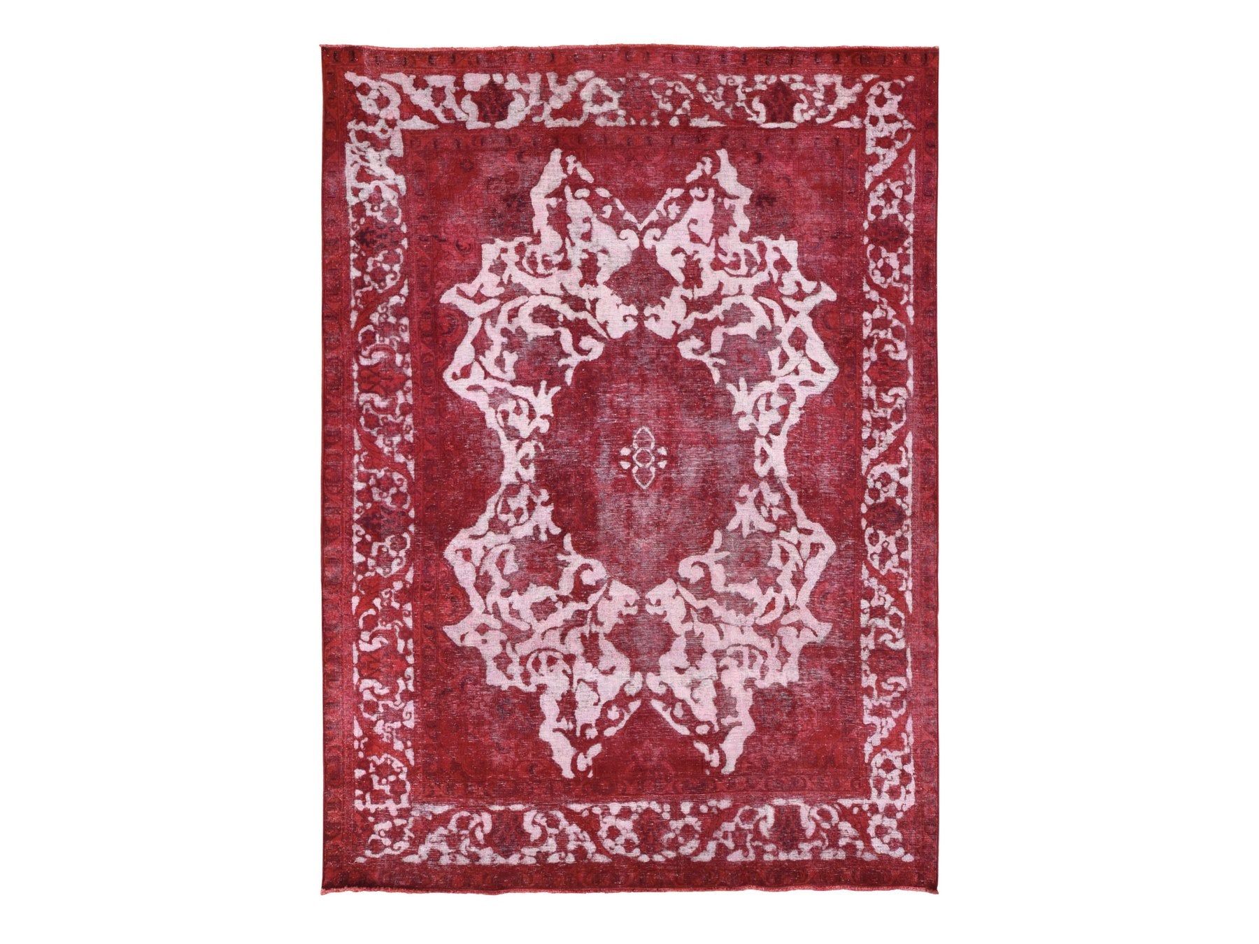 Tabriz Vintage hand-knotted wool rug in Overdyed & Red, 8'2" x 11'1" — SKU O080678