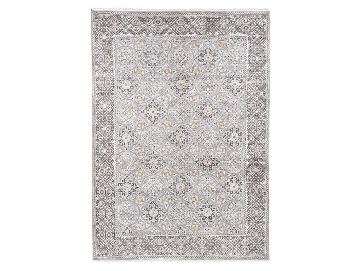 Transitional hand-knotted wool/silk rug in Ivory & Gray, 10'1" x 14'2" — SKU O080686
