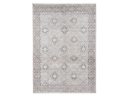 Transitional hand-knotted wool/silk rug in Ivory & Gray, 10'1" x 14'2" — SKU O080686
