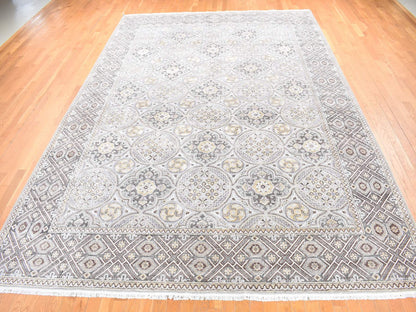 Transitional hand-knotted wool/silk rug in Ivory & Gray, 10'1" x 14'2" — SKU O080686 (view 2)