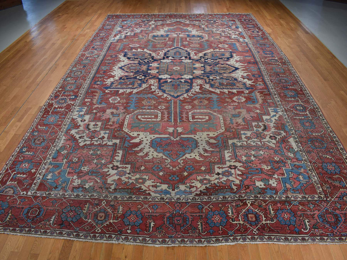 Heriz Antique hand-knotted wool rug in Red, 12'3" x 18'6" — SKU O080698 (view 2)