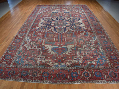 Heriz Antique hand-knotted wool rug in Red, 12'3" x 18'6" — SKU O080698 (view 2)