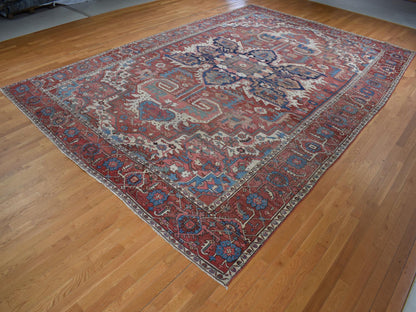 Heriz Antique hand-knotted wool rug in Red, 12'3" x 18'6" — SKU O080698 (view 3)
