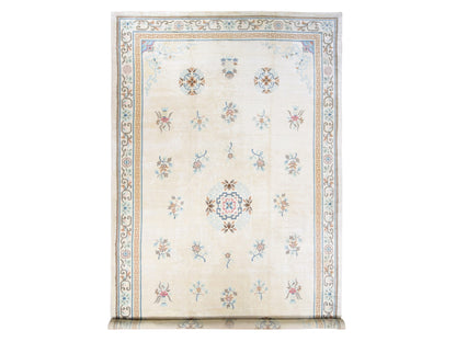 Ivory 13'9" x 23'5" Antique Hand knotted Wool Rug - Sku: O080701