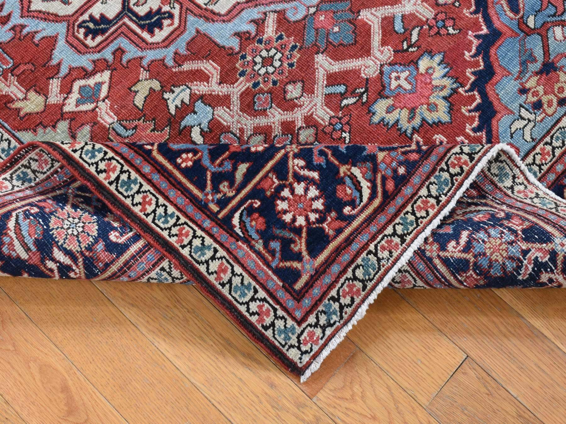 Heriz Antique hand-knotted wool rug in Red & Midnight Blue, 4'9" x 5'9" — SKU O080708 (view 3)