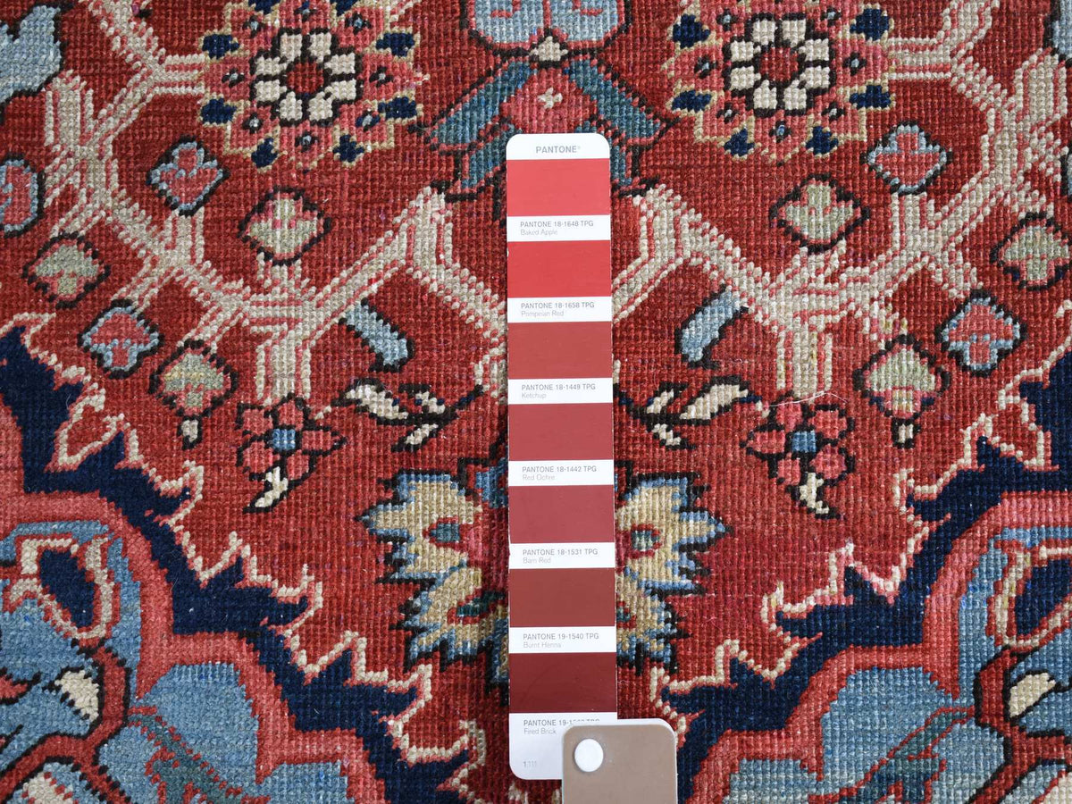 Heriz Antique hand-knotted wool rug in Red & Midnight Blue, 4'9" x 5'9" — SKU O080708 (view 4)