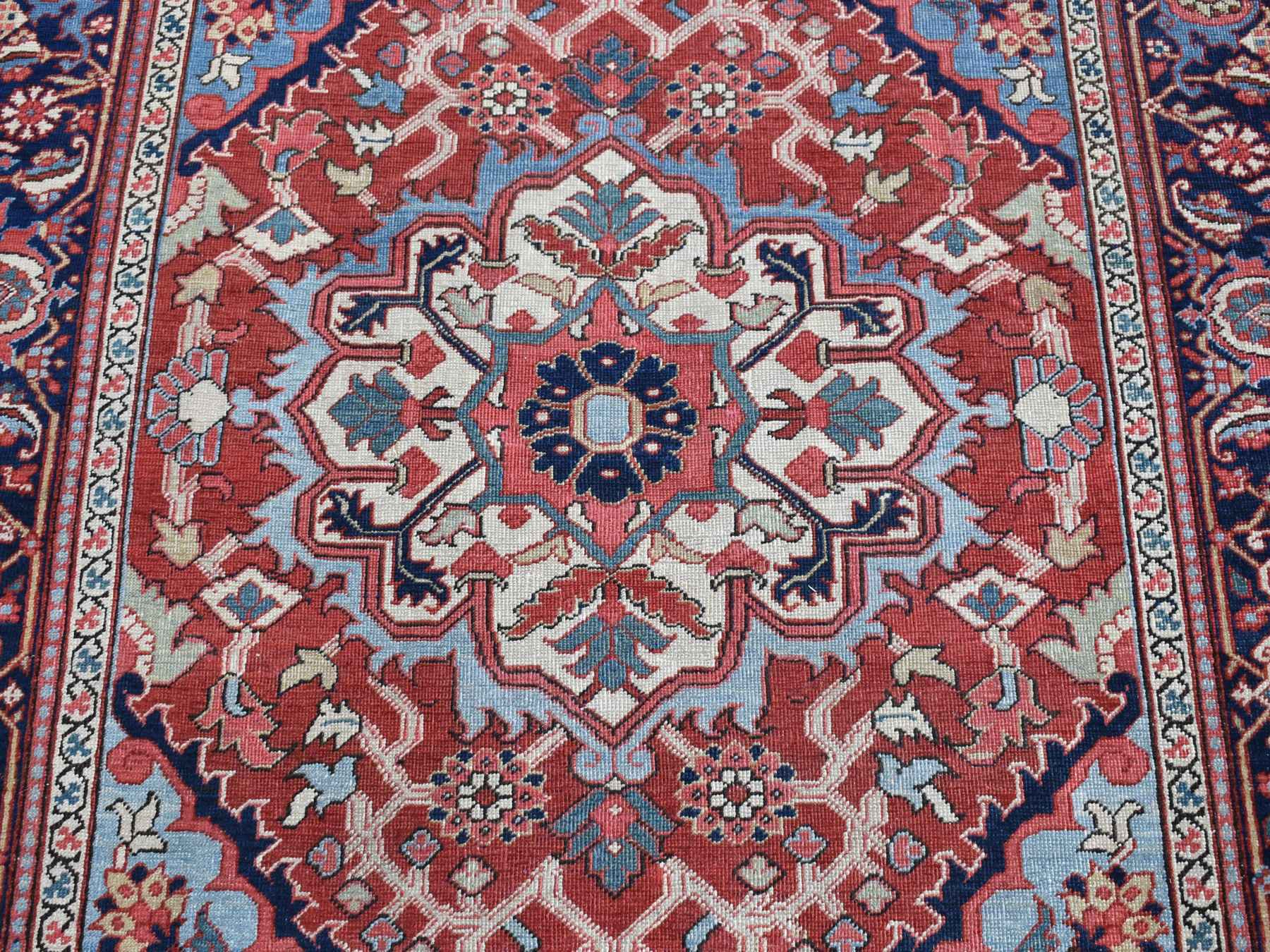Heriz Antique hand-knotted wool rug in Red & Midnight Blue, 4'9" x 5'9" — SKU O080708 (view 5)