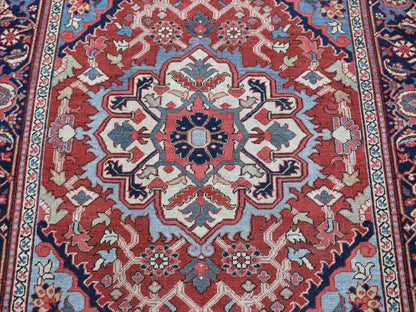 Heriz Antique hand-knotted wool rug in Red & Midnight Blue, 4'9" x 5'9" — SKU O080708 (view 5)