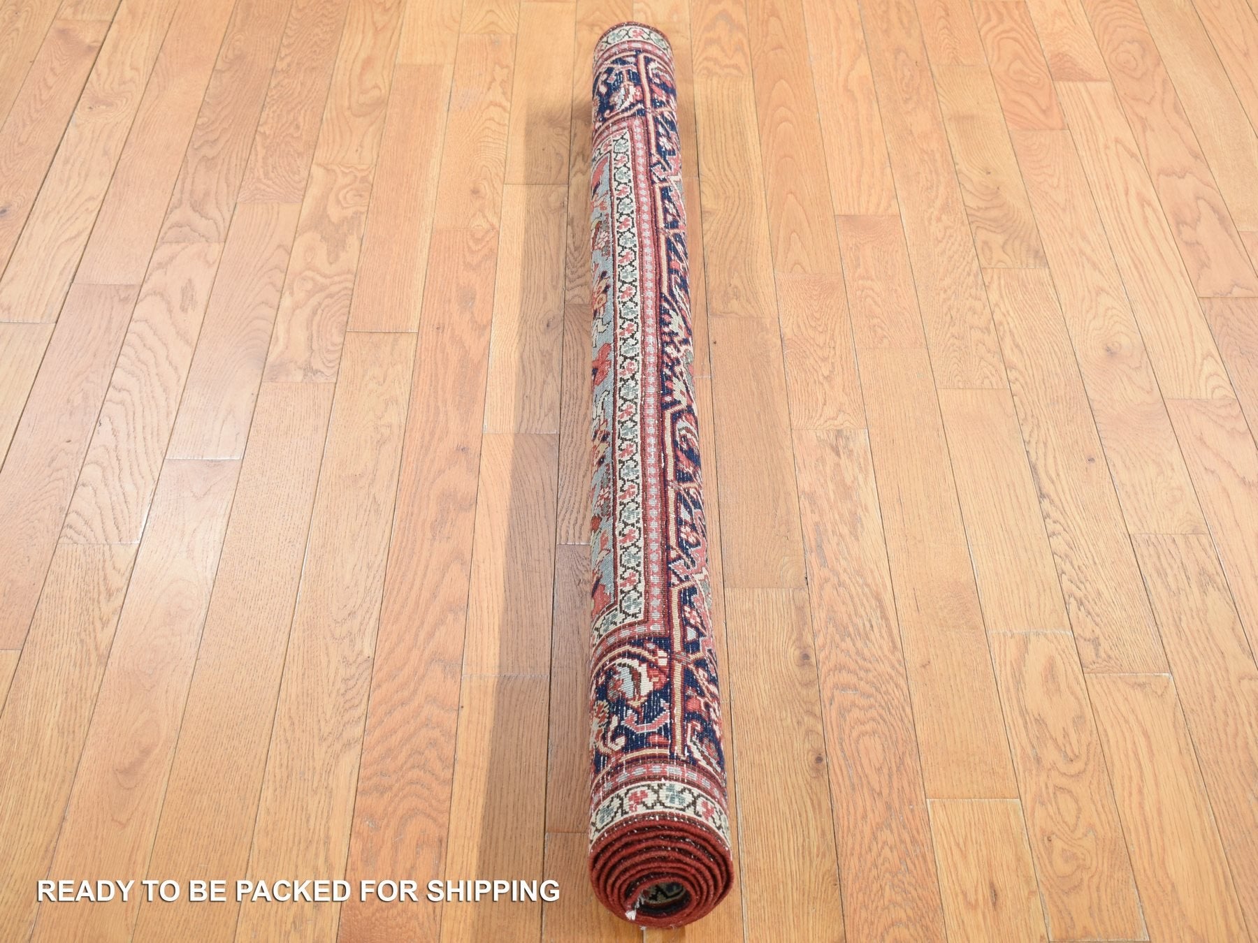 Heriz Antique hand-knotted wool rug in Red & Midnight Blue, 4'9" x 5'9" — SKU O080708 (view 6)