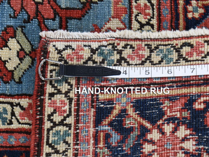Heriz Antique hand-knotted wool rug in Red & Midnight Blue, 4'9" x 5'9" — SKU O080708 (view 8)